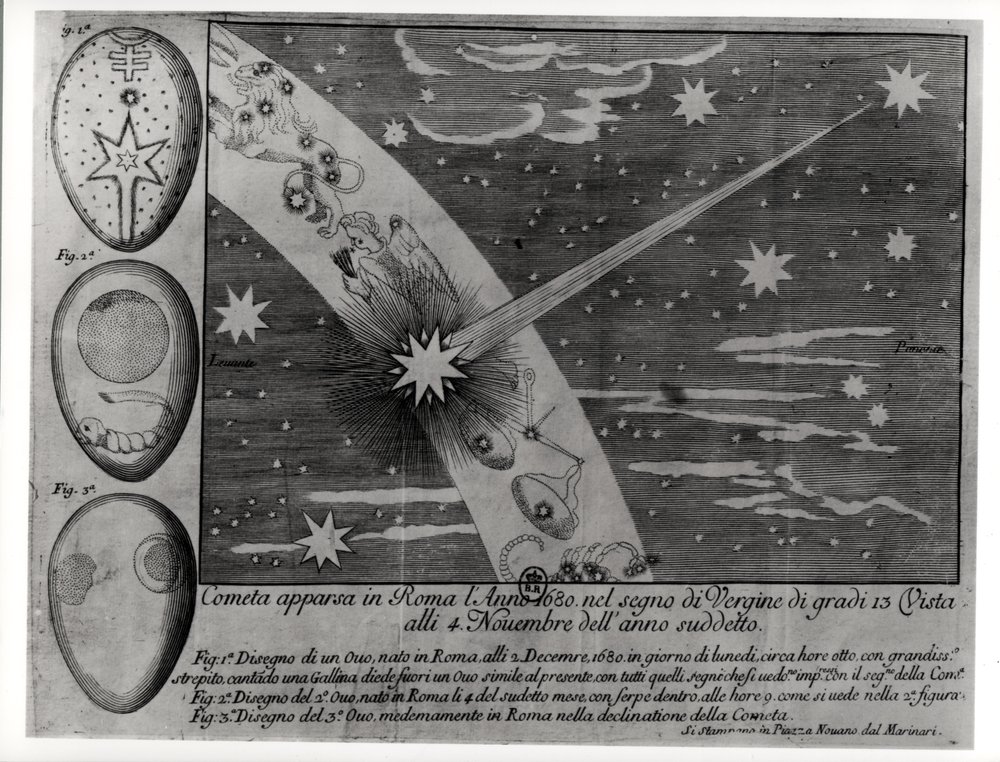 Astrological diagram of the comet that appeared in Rome during Virgo and remained visible until November 1680 by Italian School