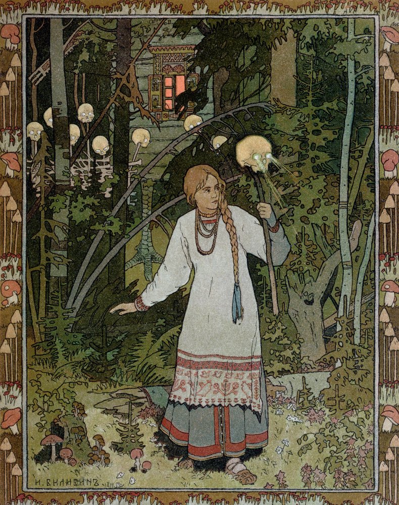 Vassilissa in the Forest, illustration from the Russian folk tale, 