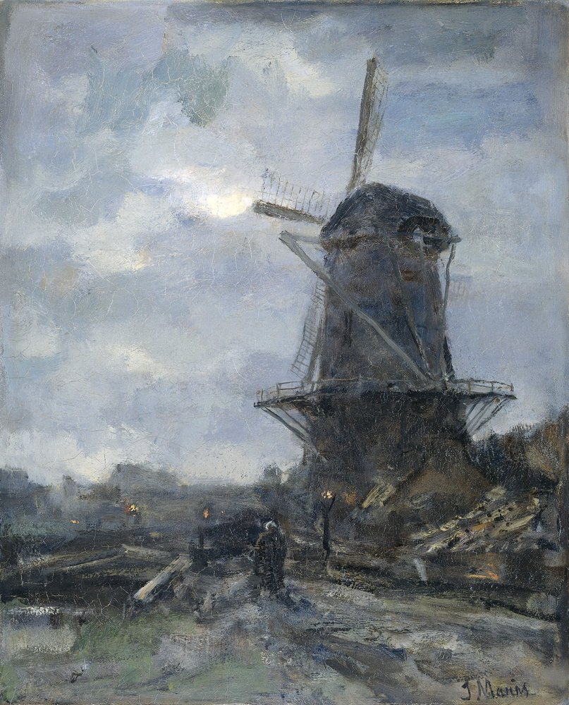 Mill by Moonlight by Jacob Henricus or Hendricus Maris