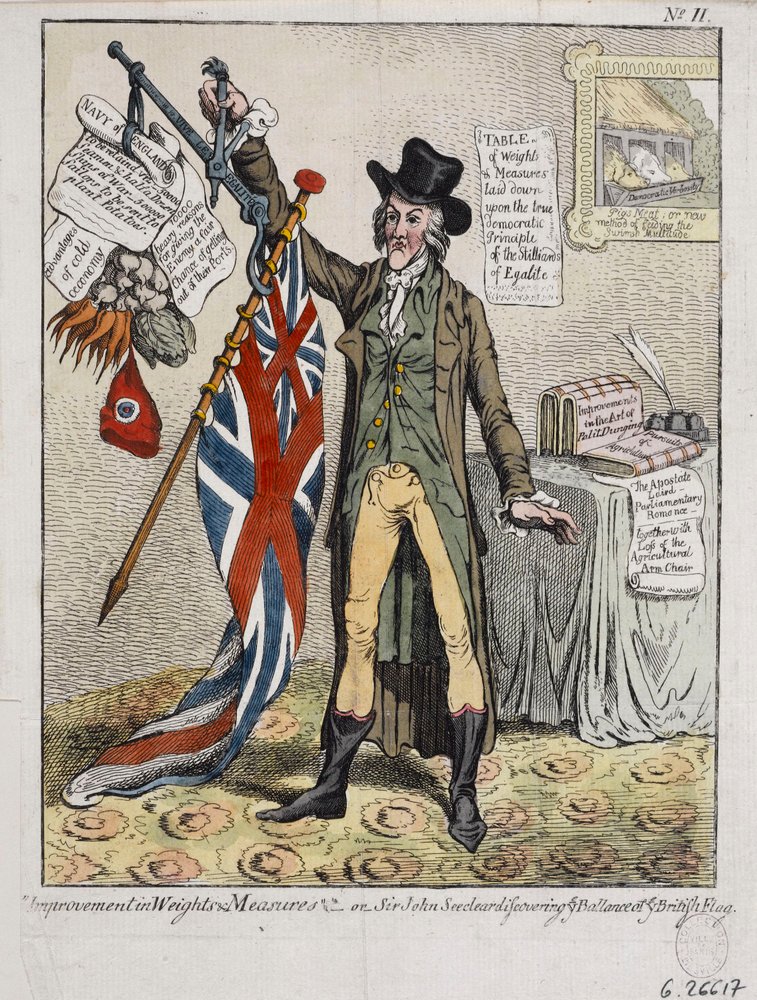 Improvement in Weights & Measures or Sir John Seeclear Discovering the Balance of the British Flag by James Gillray