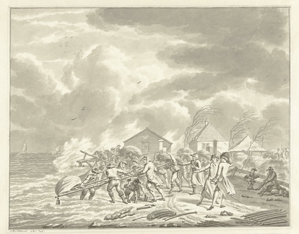 The Flooding of the Diemerzeedijk near Amsterdam, 1776 by Jan Bulthuis (signed by artist)