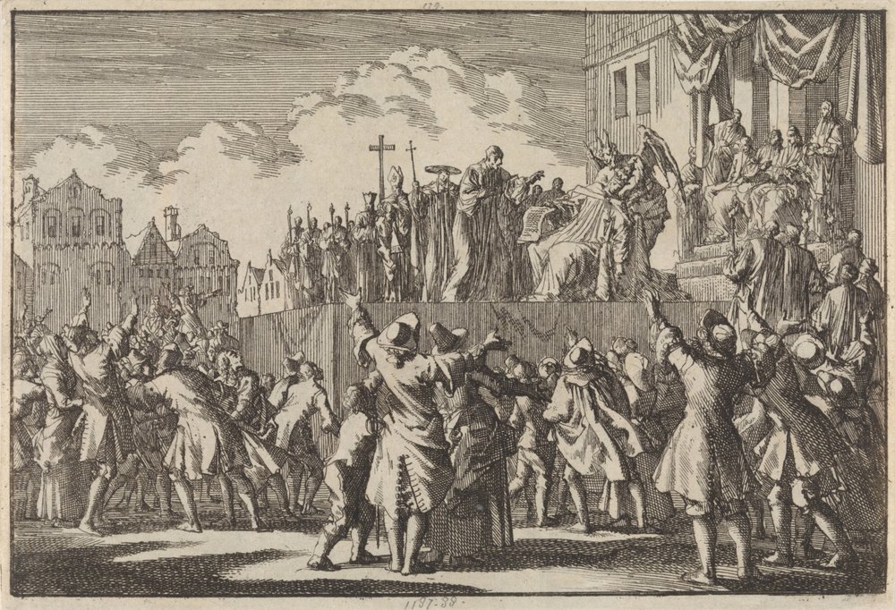 Street Scene in Aberdeen Mocking the Catholic Religion, 1689 by Jan Luyken