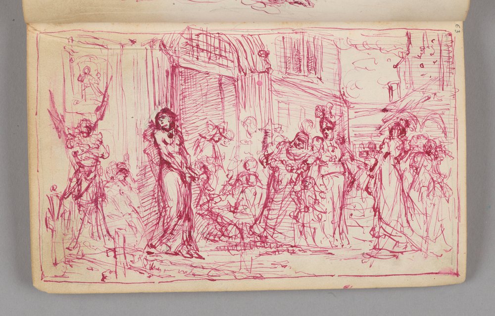 Sketchbook. One-sided drawing. Recto: Compositional sketch of an unknown scene (“Blessing of a Fallen Woman”?) by Jan Matejko