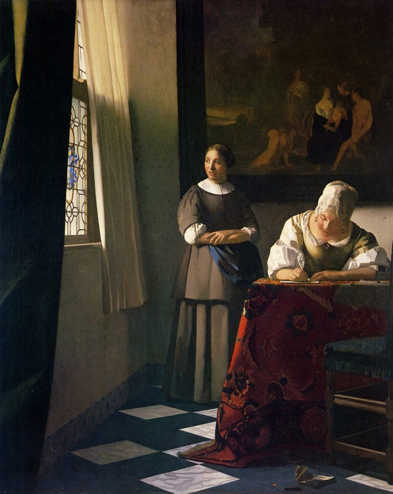 Lady Writing a Letter with her Maid by Jan Vermeer van Delft