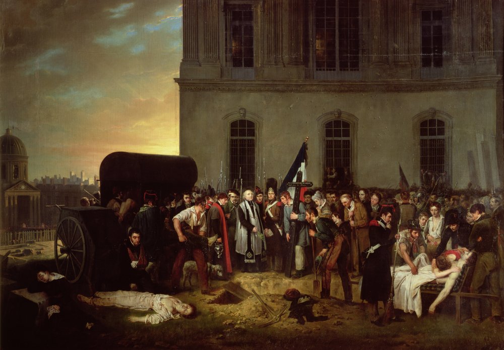Burial of the Victims of the July Revolution in Front of the Colonnade of the Louvre, 30th July 1830 by Jean Alphonse Roehn