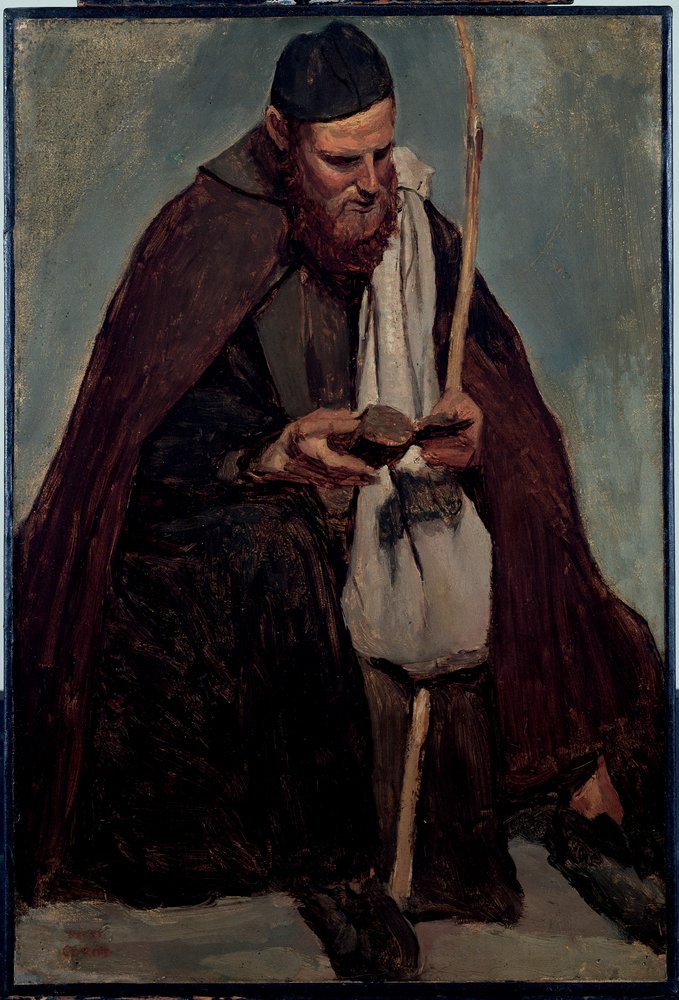 Seated Italian Monk Reading by Jean-Baptiste-Camille Corot