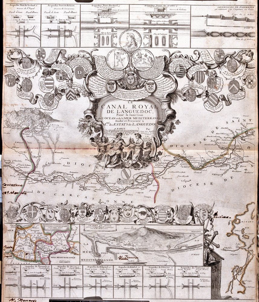 Project for the construction of a channel of communication between the Atlantic ocean and the Mediterranean sea, inclusive part approximately between Pexiora and Ouveillan; in the region of Languedoc-Roussillon, France by Jean-Baptiste Nolin