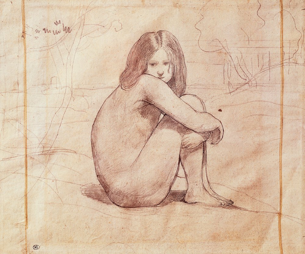 Naked girl sitting, drawing by Jean-Baptiste-Camille Corot (1796-1875) by Jean-Baptiste-Camille Corot
