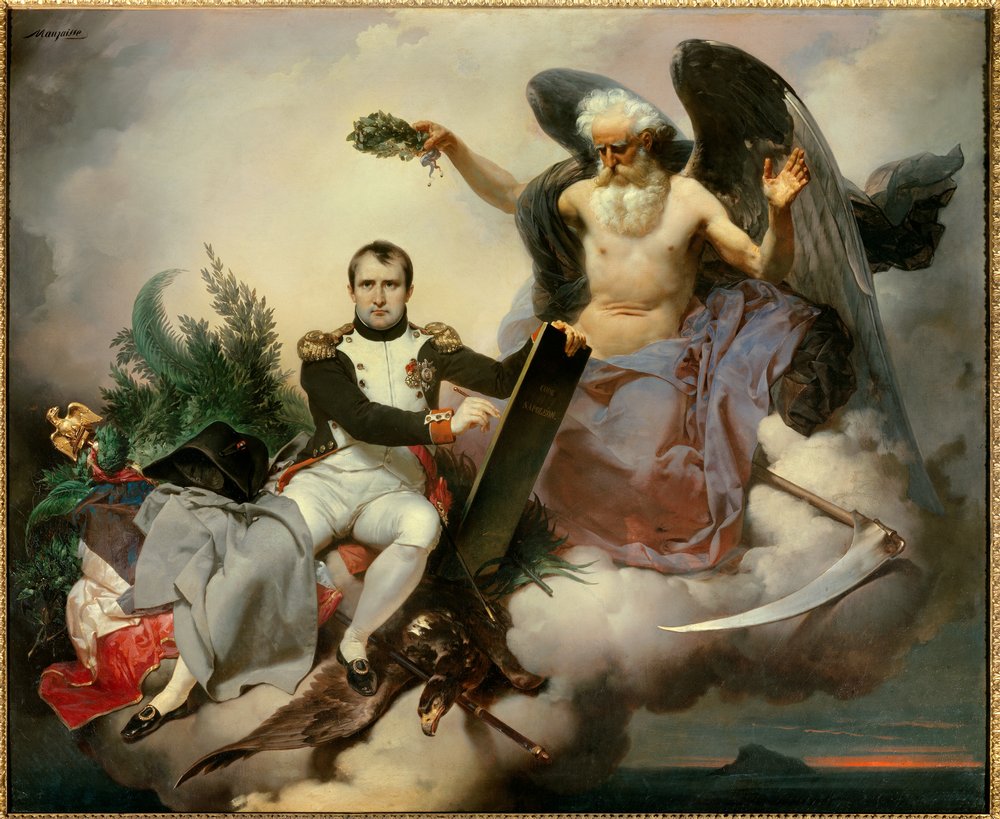 Napoleon I is crowned by Time and writes the Civil Code. The