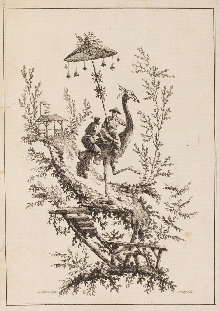 Ostrich Riders, Plate from a Set of Chinoiserie Representations