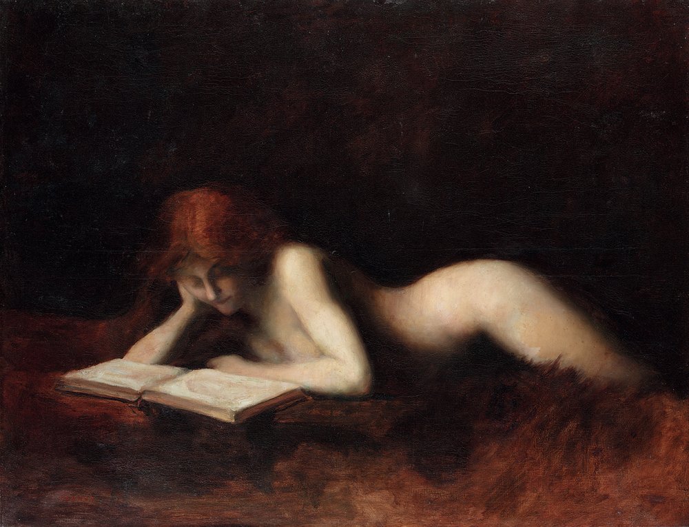Reclining Nude Woman Reading a Book by Jean-Jacques Henner