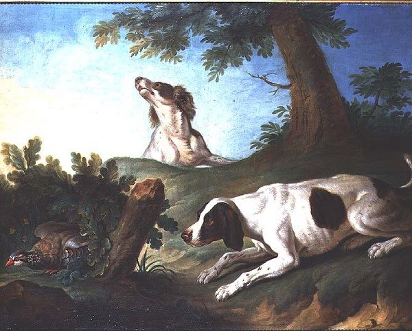 Spaniels Putting Up a Partridge by Johann-Michael Baader