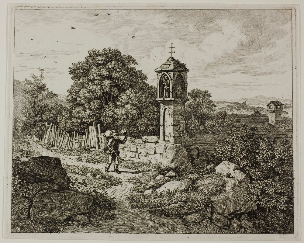Farmer Greeting a Roadside Shrine of the Madonna, plate one from 