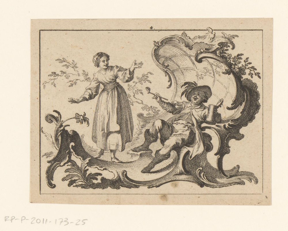 Man Smoking a Pipe and Drinking, Seated on a Rococo Ornament (Smokers ...