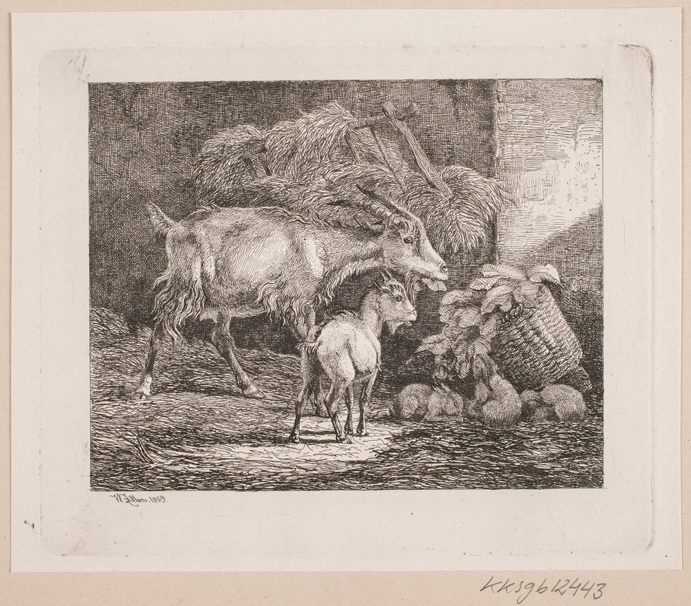 A Goat, a Kid, and Rabbits in a Stable by Johannes Wilhelm Zillen