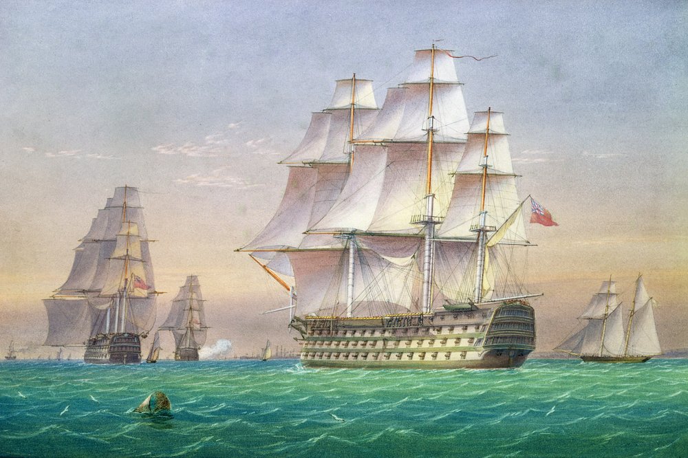 Three First Rate Ships of the Line Entering Portsmouth Harbour by John and William Joy