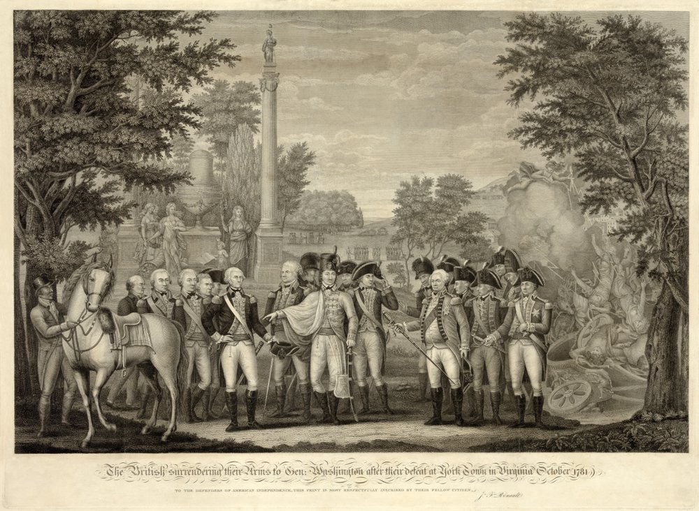The British surrendering their Arms to Gen. Washington after their ...