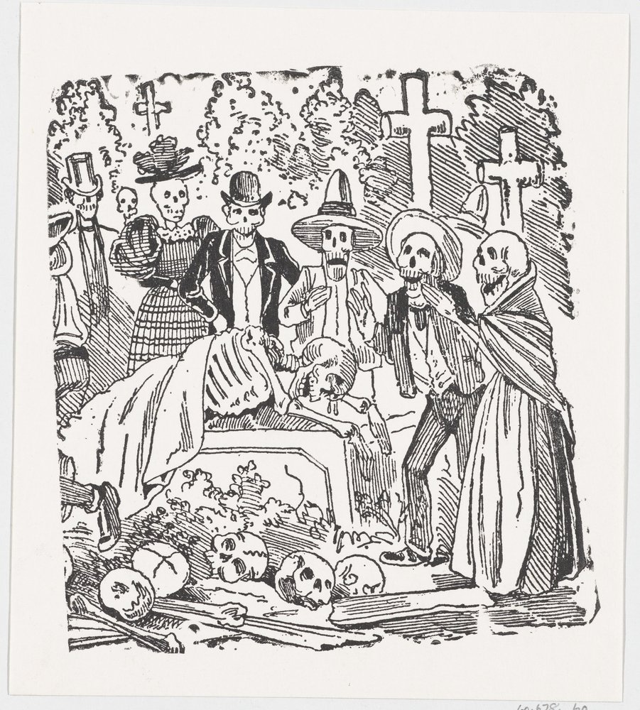 A Skeleton Covered with a Sheet Crying in a Cemetery by José Guadalupe Posada