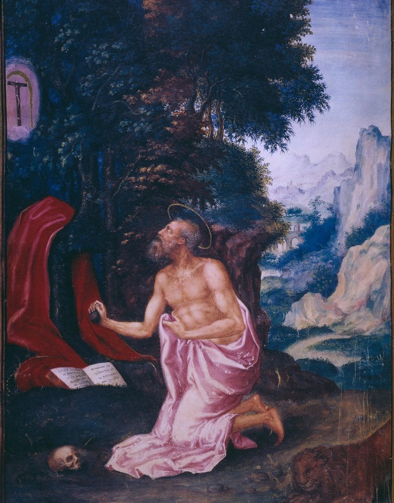 Saint Jerome, from a facsimile of the Breviary of King Philip II of Spain, 1569 by Julian and Leon, Andres de Fuente del Saz