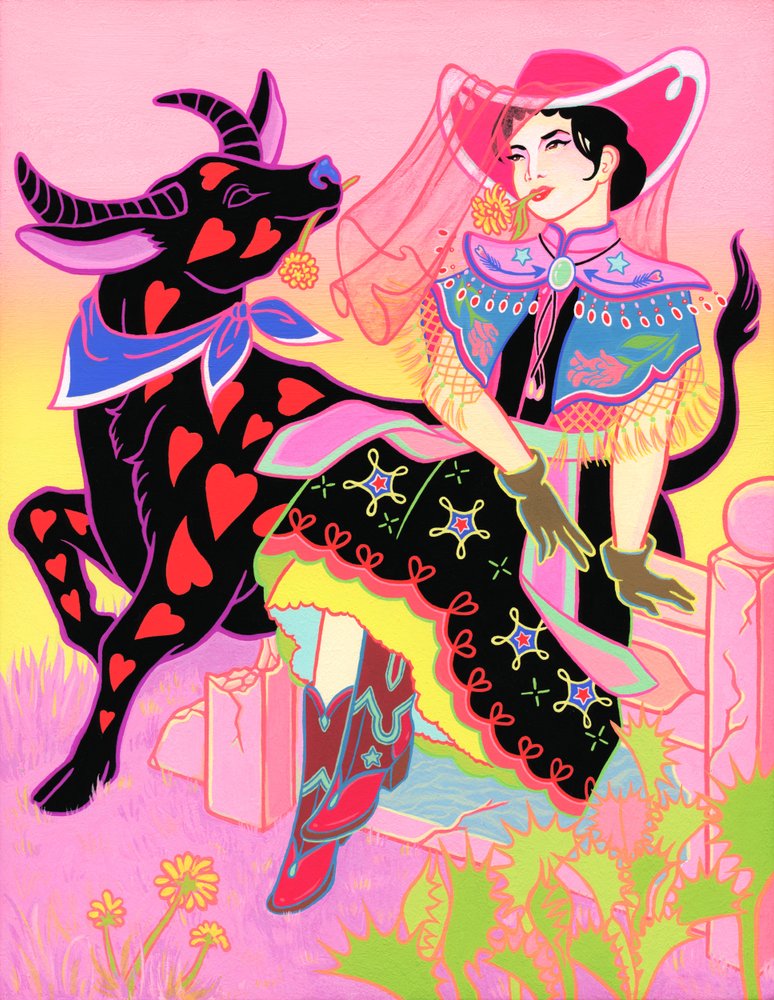Cantonese Cowgirl and Her Water Buffalo, 2020 by Kam Tsz