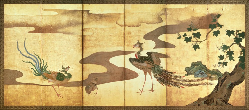 Phoenixes by Paulownia Trees by Kano Tanyu