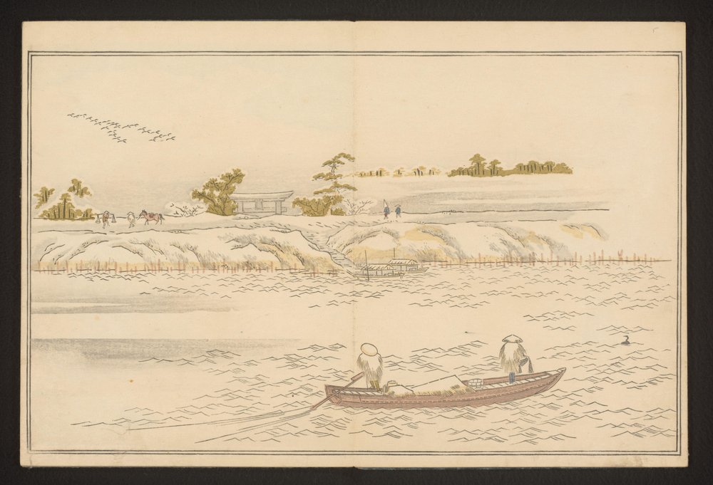 The Banks of Sumida River in Snow by Kitagawa Utamaro