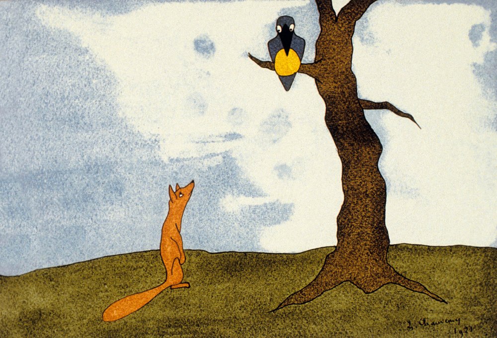 The crow and the fox by Leopold Chauveau: Fine art print