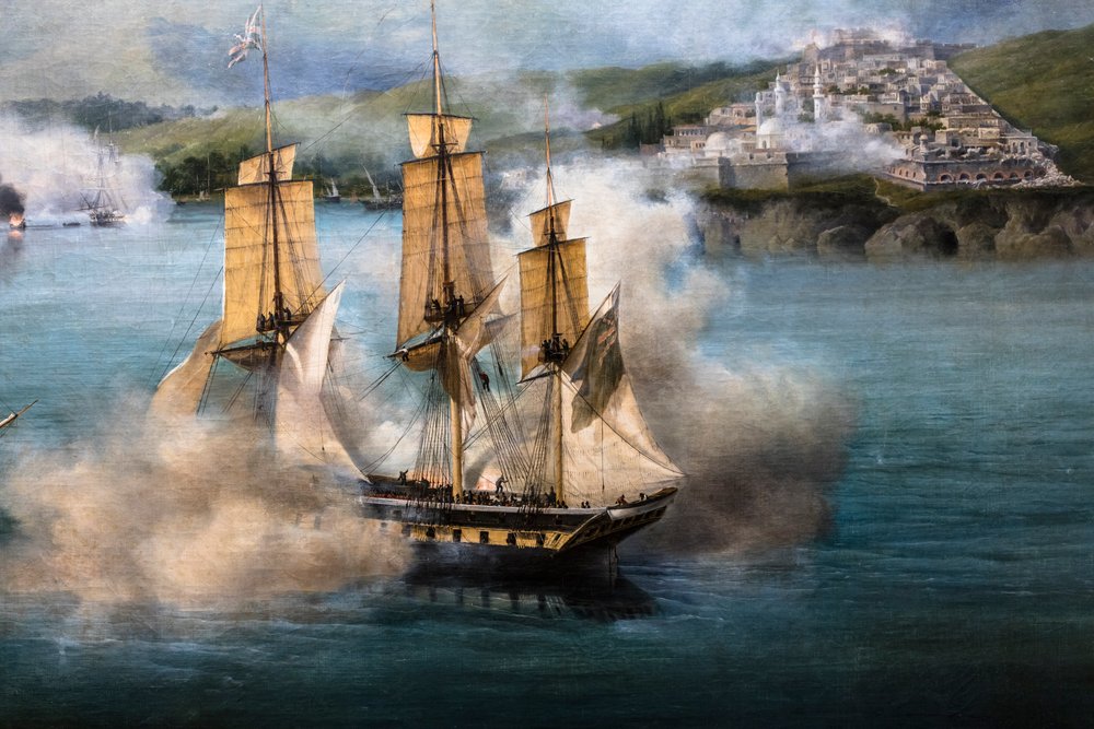 The Battle of Navarino; View from the Southern Tip of the Island of ...