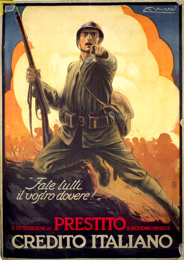 Italian WWI propaganda poster advertising war bonds by Luciano Achille Mauzan