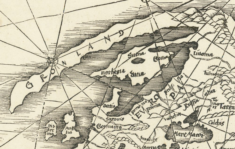1513 Map of the North Sea Showing Greenland Connected to Scandinavia