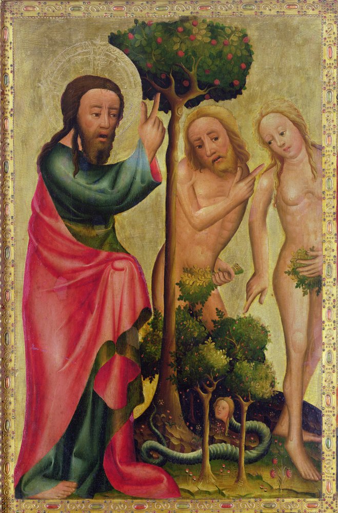 God the Father Punishes Adam and Eve, detail from the Grabow Altarpiece, 1379-83 by Master Bertram of Minden
