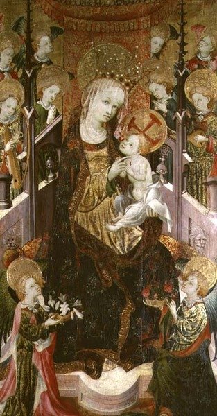 Madonna and Child Enthroned Surrounded by Angels (central panel of a triptych) by Master of Burgo de Osma