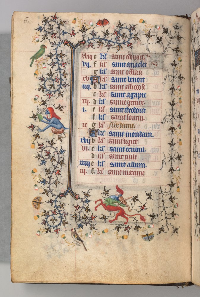 Hours of Charles the Noble, King of Navarre: fol. 3v, March by Master of the Brussels Initials and Associates
