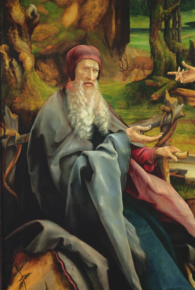 Visit of Saint Anthony to Saint Paul the Hermit, detail from the Isenheim Altarpiece, c. 1512-16 by Matthias Grünewald