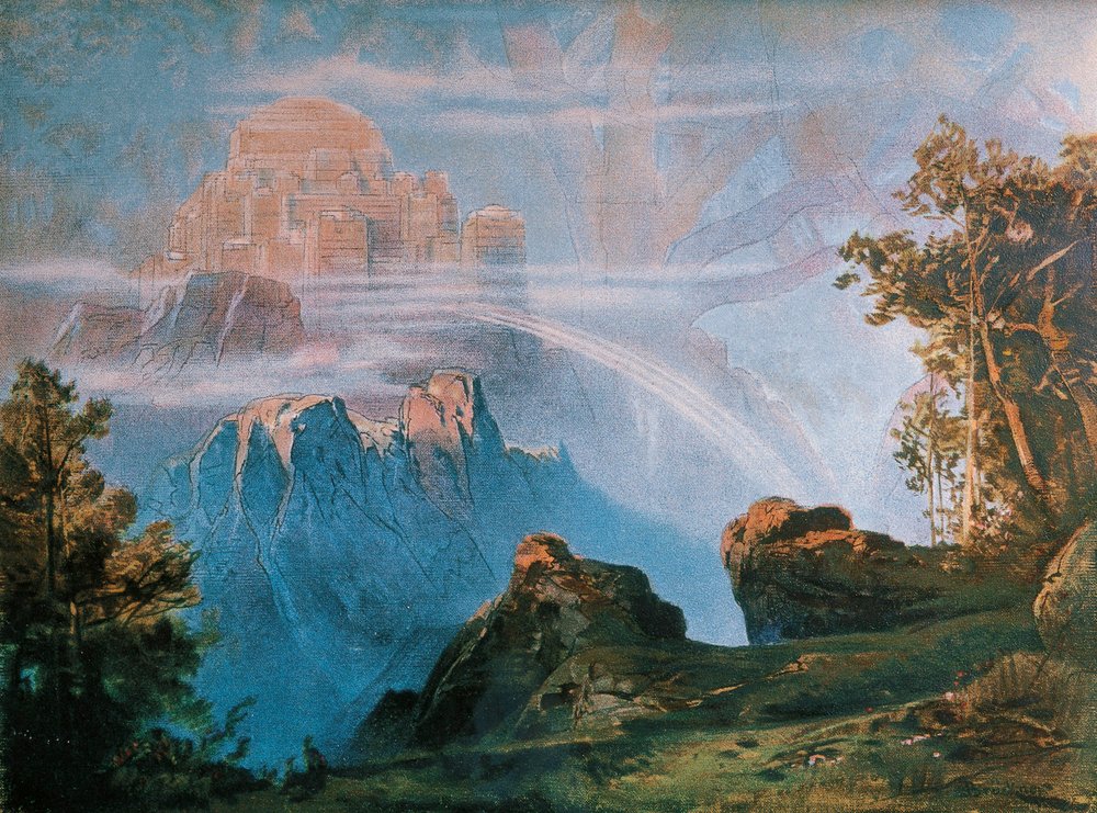 Germany, Bayreuth, Valhalla, backdrop for scenic design of The Ring of the Nibelung by Richard Wagner (1813-1883) by Max Bruckner