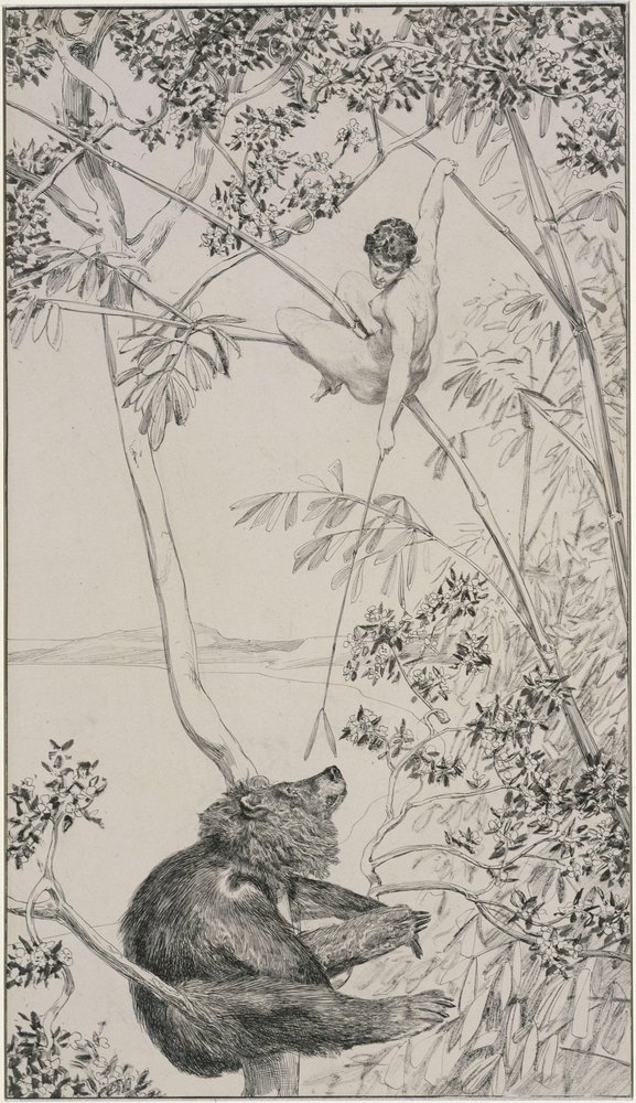 Bear and Elf, Preparatory Drawing for Opus IV, Sheet 1 (Singer 52) by Max Klinger