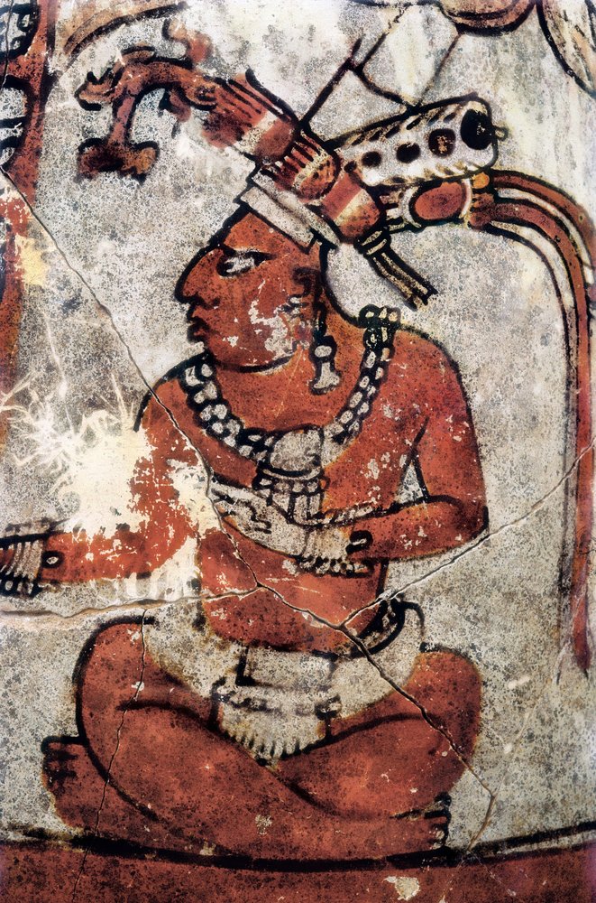Mayan warrior. Polychrome ceramic, Mayan art, 7th century. National Museum of Archaeology and Ethnology of Tikal (Guatemala). by Mayan Mayan