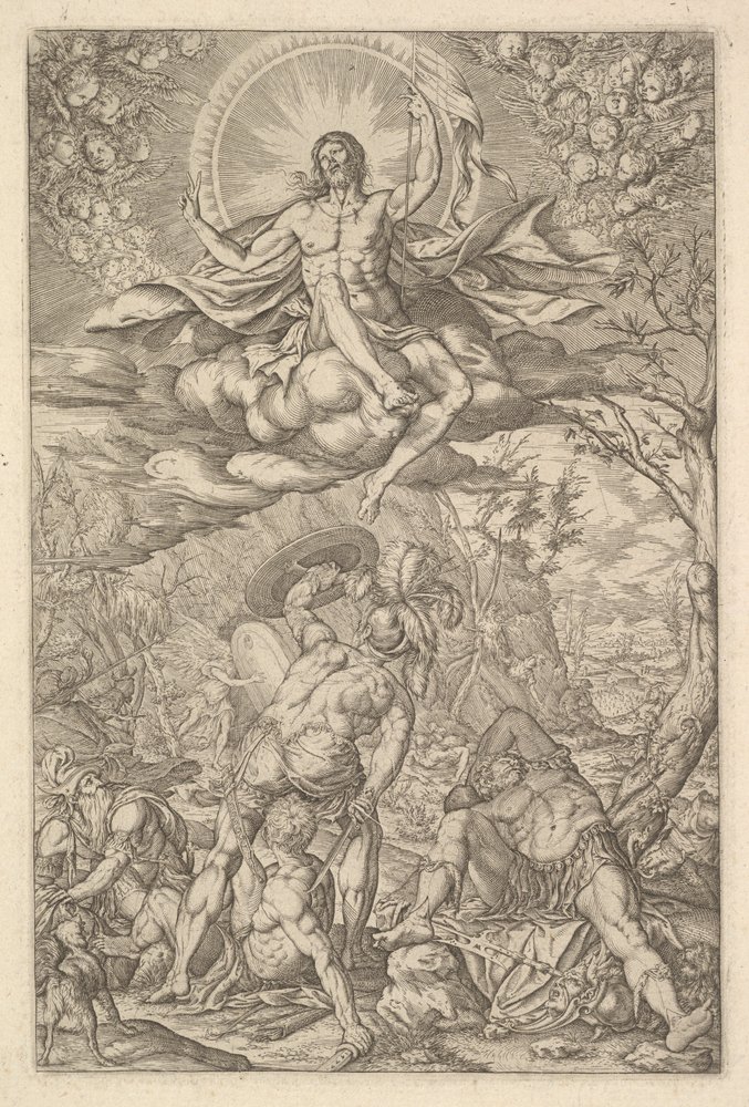 Resurrection of Christ, Encompassed by an Aureole and Clouds with Lines ...