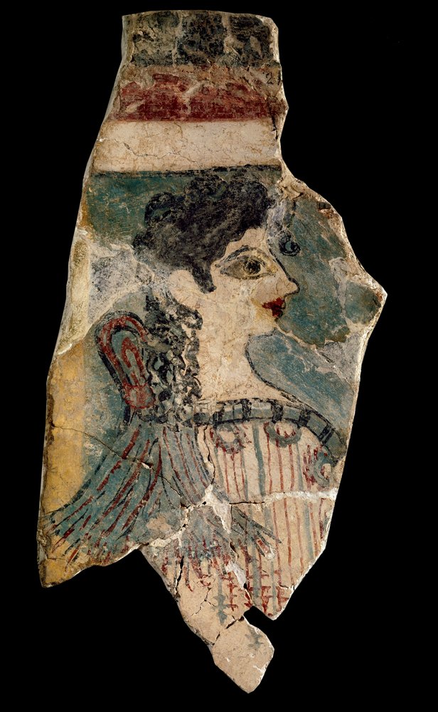 The Parisian: Fragment of a fresco representing a priestess in profile. From Knossos. Minoan art, around 1500-1450 BC. Heraklion Archaeological Museum. Crete, Greece. by Minoan