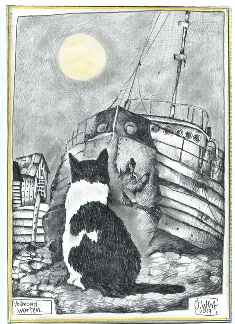 Waiting for the full moon / Cat by Ole West