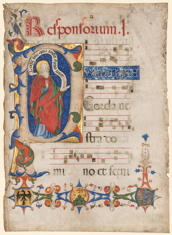 Leaf from an Antiphonary: Historiated Initial P with the Prophet Samuel by Olivetan Master