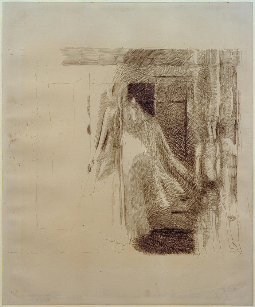 Woman and Boy in Front of a Wardrobe by Otto Meyer Amden