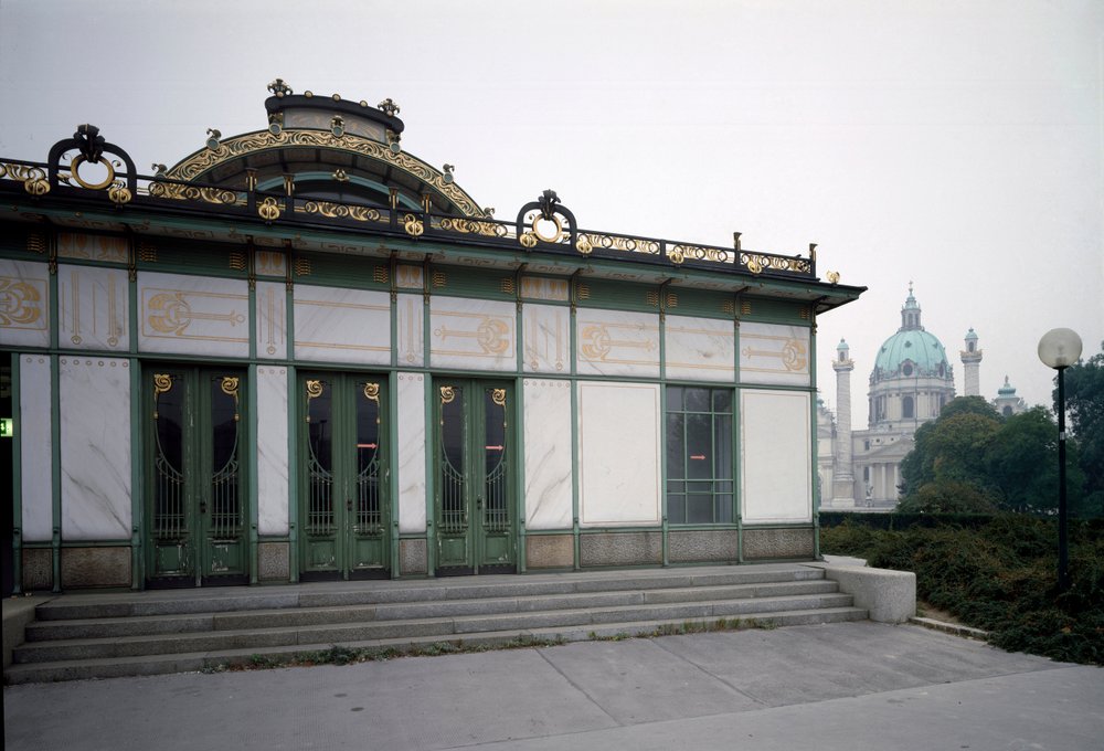 Art Nouveau: view of the pavilion of the Karlsplatz metro station (now cafe) made by architect Otto Wagner (1841-1918) (Viennese Secession) 1894-1899 by Otto Wagner