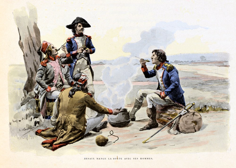 Louis Charles Antoine Desaix de Veygoux Eats the Soup with His Men - Illustration by Emile Boutigny by Paul Émile Boutigny