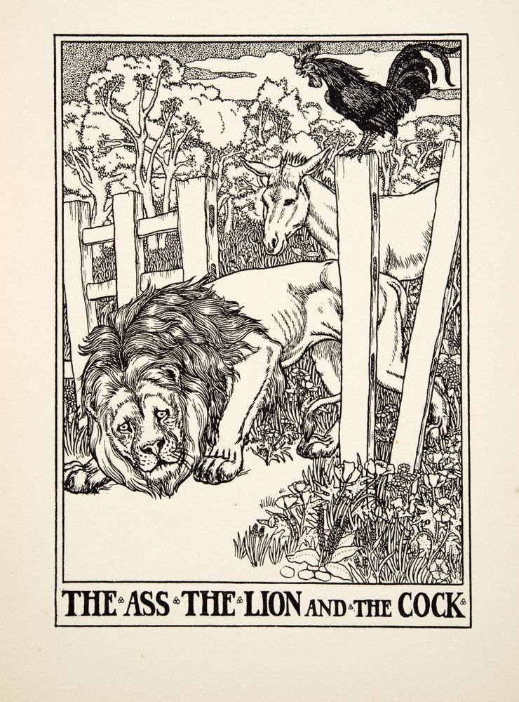 The Ass, the Lion and the Cock, from A Hundred Fables of Aesop by Percy J. Billingshurst