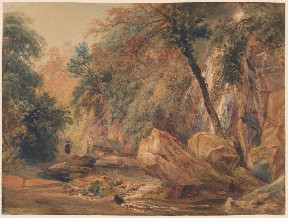 Waterfall in the Dingle at Badger Hall by Peter de Wint