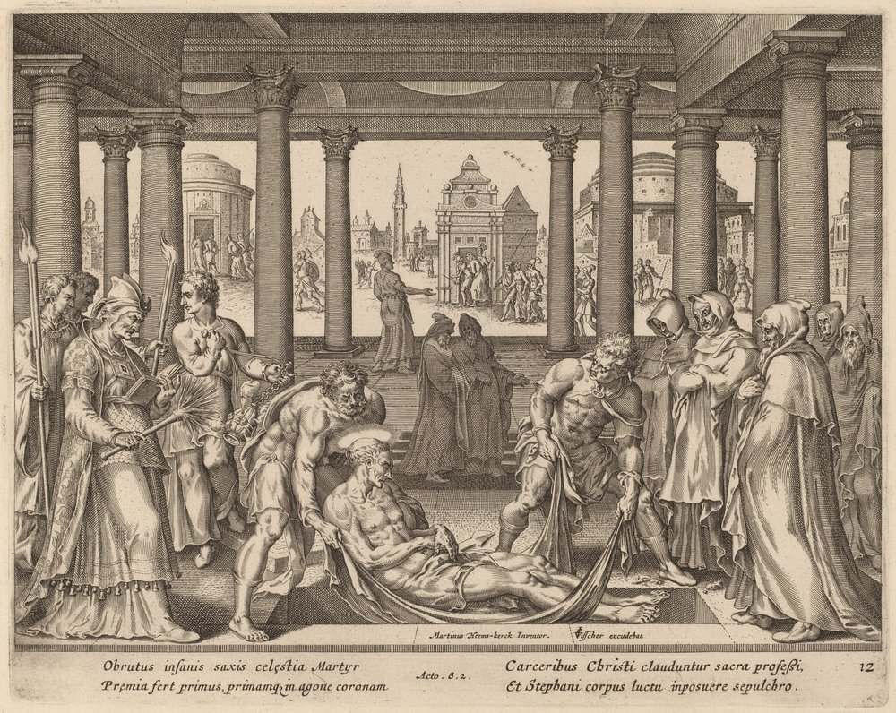 Devout Men Carrying Saint Stephen to His Burial by Philip Galle after Maerten van Heemskerck