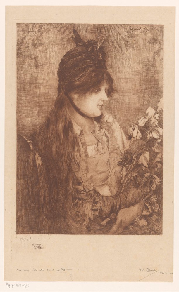 Woman with Bouquet of Flowers by Philip Zilcken (signed by artist)