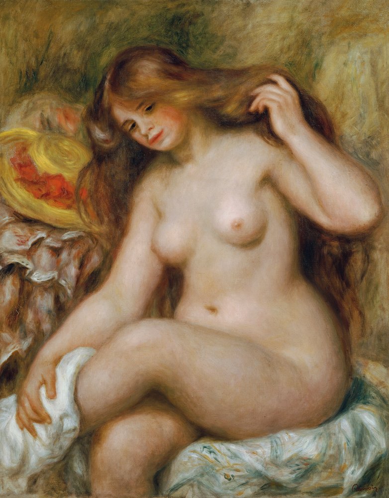 Bather with loose blonde hair by Pierre-Auguste Renoir