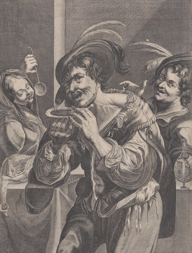 Man Drinking Soup While Two People Watch Him by Pierre Daret